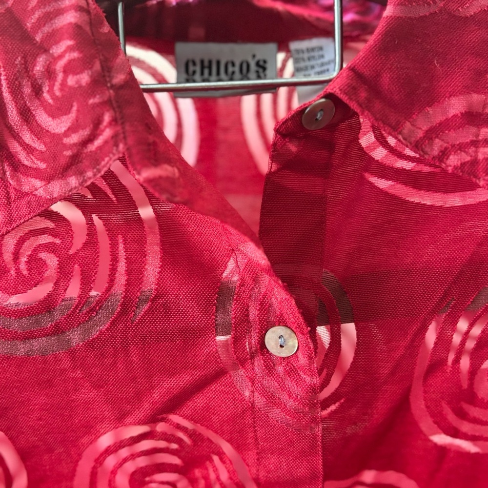 Chico's Red Swirl Button-Up Blouse